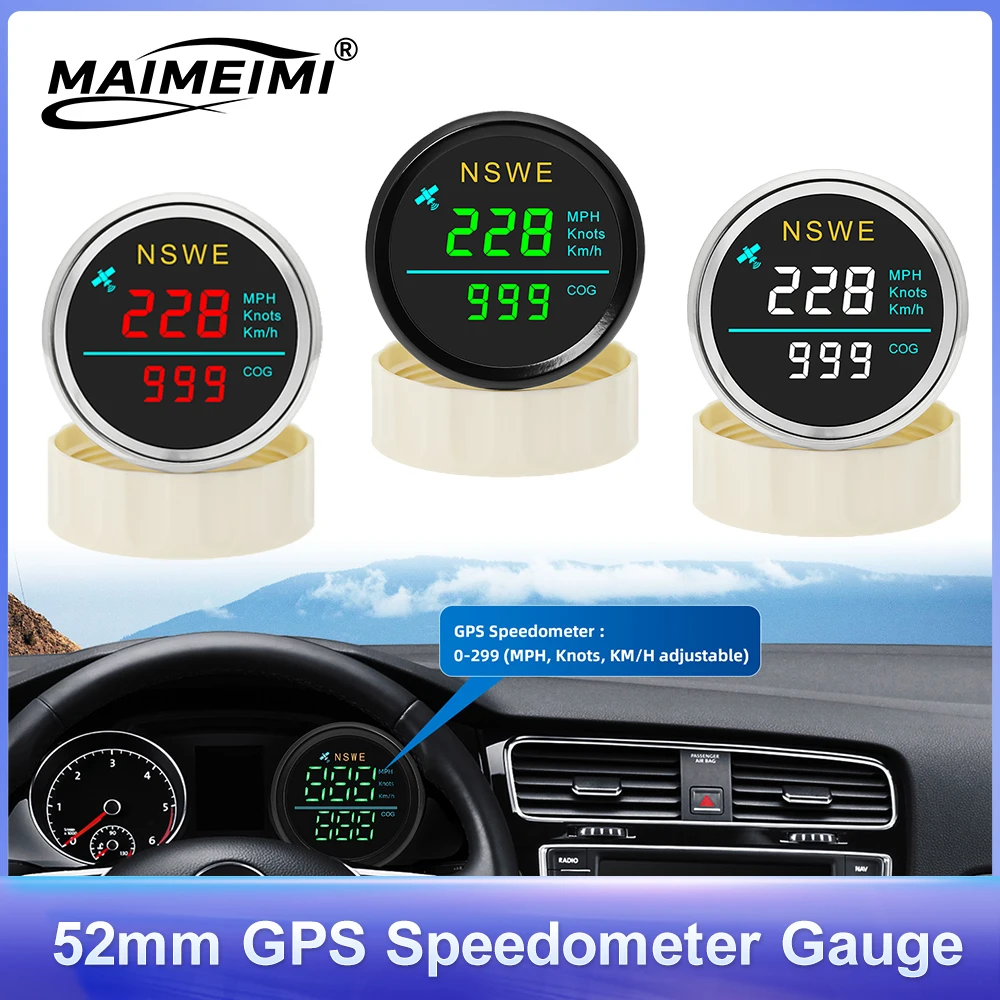 

52mm Digital GPS Speedometer GPS Antenna 0-299Km/H KMH MPH Knots COG LED Light Universal For Marine Car Motorcycle Boat 12V 24V