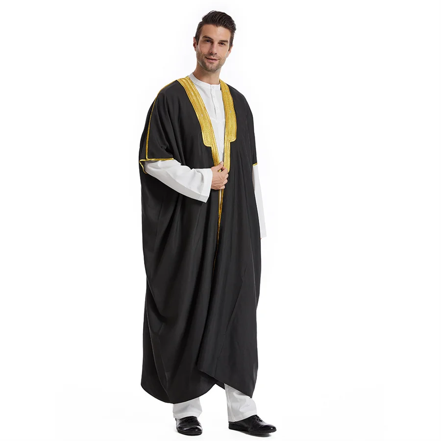 Islamic Clothing Men Robe Kaftan Muslim Man Moroccan Casual Long Dress Arabic Striped Robe Middle East National Costume