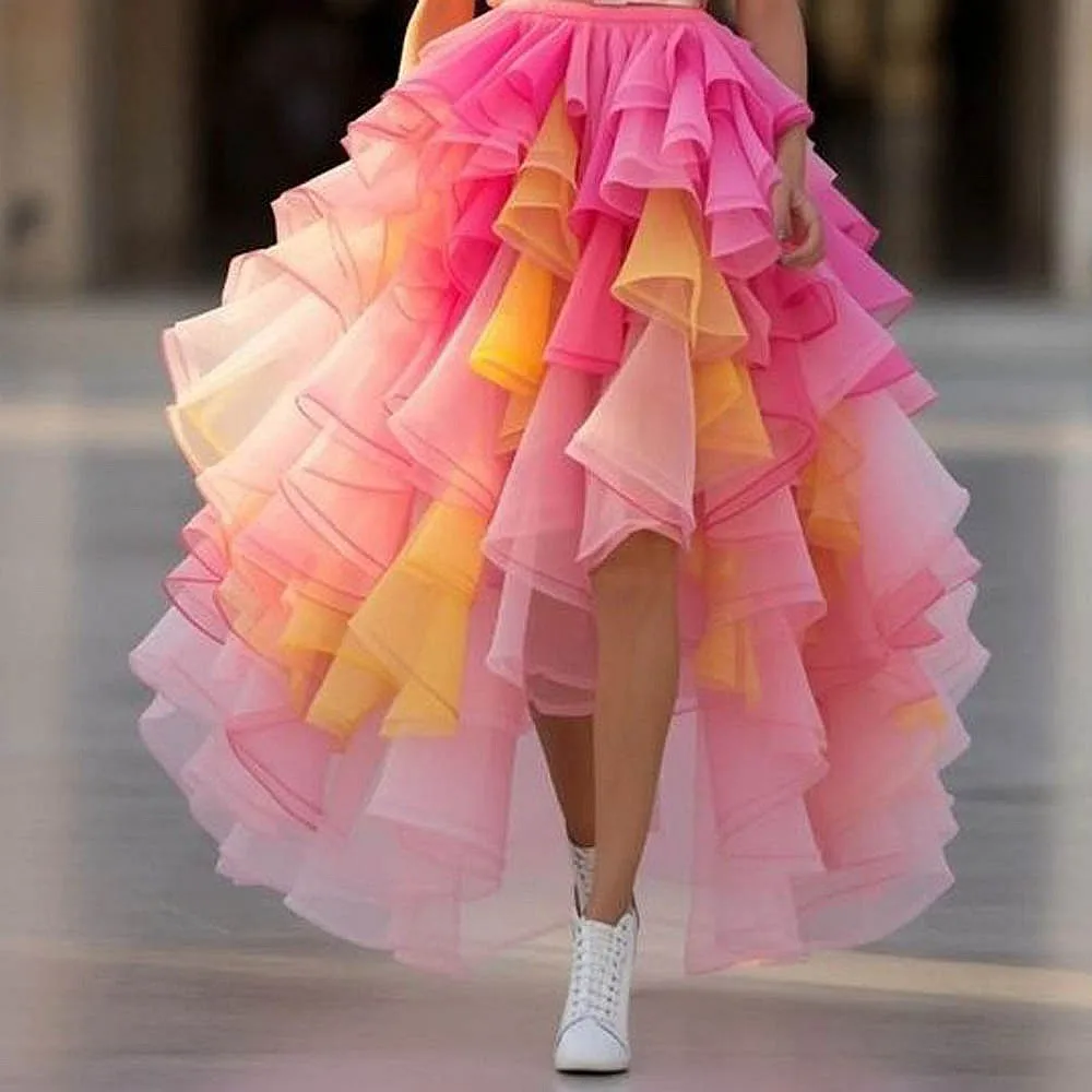 Halloween Lady Bottom Kolorowa tiulowa spódnica imprezowa Ruffles Chic High Low Tulle Women Birthday Maxi Skirt Skirt Formal Wear
