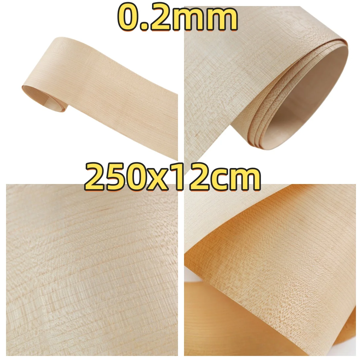 Natural Maple Straight Grain Veneer, 0.2mm Thick, Size 250x12cm, Suitable For Album Cover Decoration And DIY Crafts.