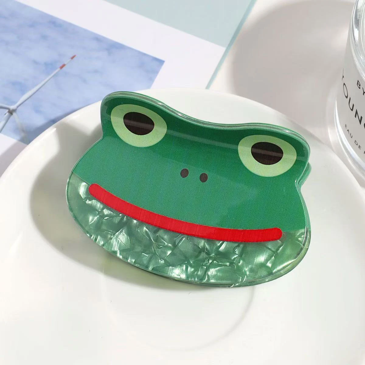 1 Stück Cartoon-Frosch-Haarspange, lustige, kreative Tier-Acetat-Haarspange, wilde mittlere Halb-Haarspange, Haar-Accessoire – Detail 6