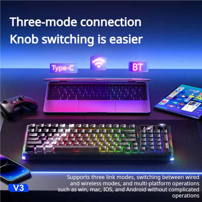 AULA F98Pro V3 Tri-Mode Wireless Gaming Keyboard  Hot-Swappable Gasket Mount with TFT Screen And RGB for PC Win Gamer