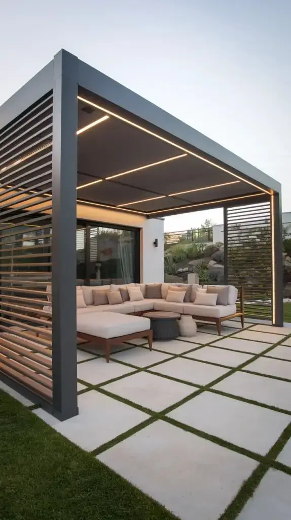 Modern Outdoor Furniture Bioclimatique Pergolas Sun Shade Retractable Louvered Gazebo Backyard Aluminum Pavilion with LED Light