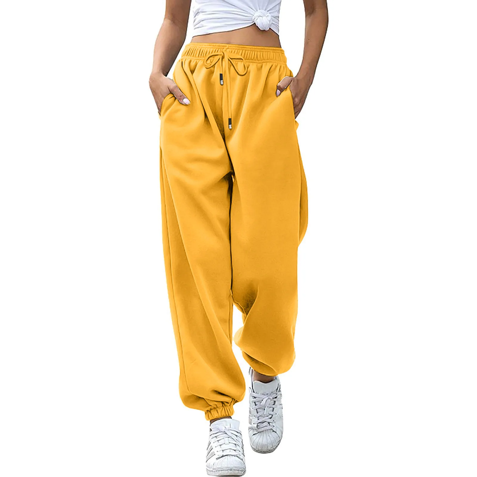 

Grey Autumn Winter Sweatpants Women Pockets Black Sportwear Elastic And High Waisted Casual Loose Joggers Trousers Streetwear