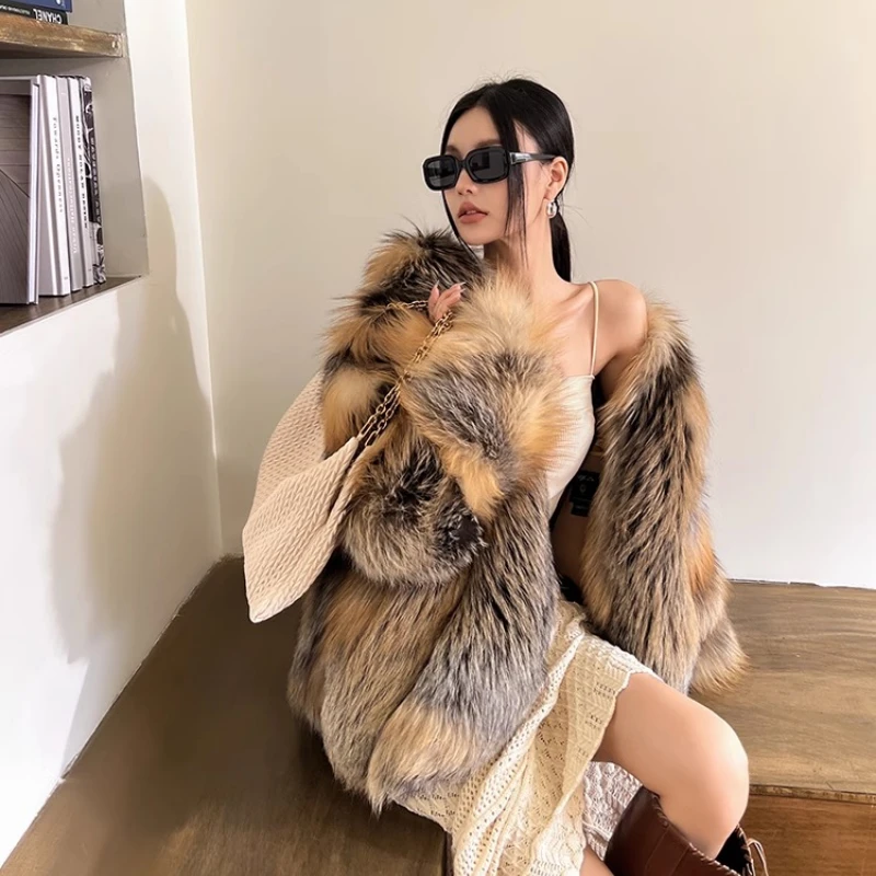 YOLANFAIRY whole skin real fox fur coat woman luxury winter thicken warmth long sleeve stand collar original fox fur coats 2025