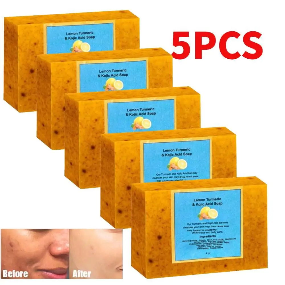 1/2/3/5pcs Turmeric Kojic Acid Glow Soap Dark Spot Acne Removal Even Skin Tone Mositen Smooth Skin Deep Cleansing Handmade Soap