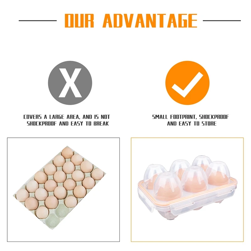 Portable Camping Shockproof And Leakproof 6 Eggs Carrier Container Case Eggs Carrier Holder Egg Storage Box Case