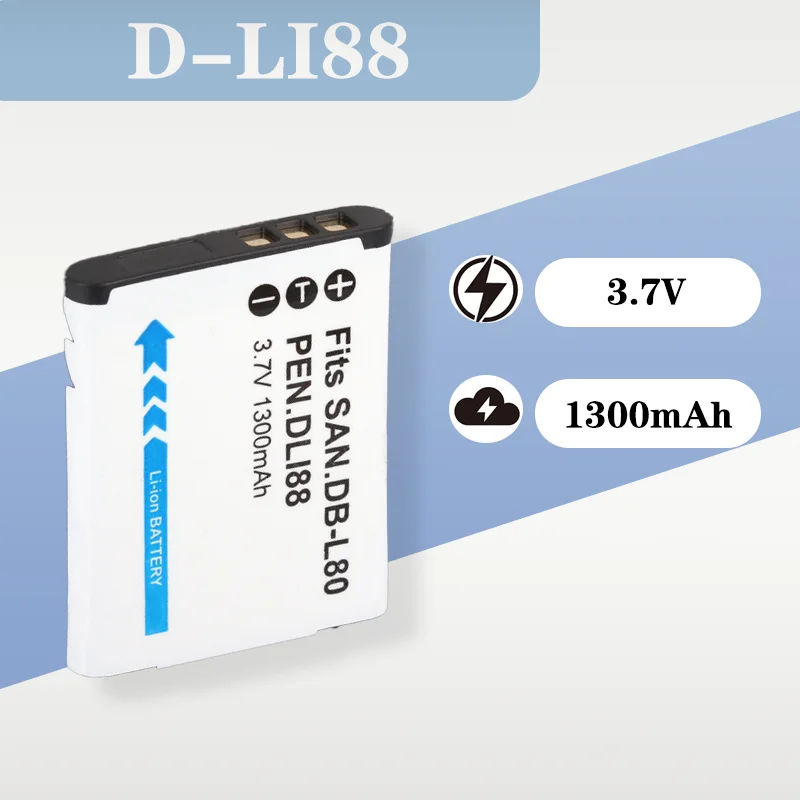 

D-LI88 Battery 3.7V 1300mAh Replacement for Pentax DLI88 Camera & DB-L80 Camcorder Lithium Battery