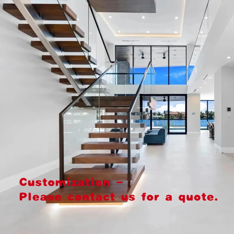 custom.Trending Modern Minimalist Indoor Floating Stairs with Wooden Tread Boards Villas Safe Design