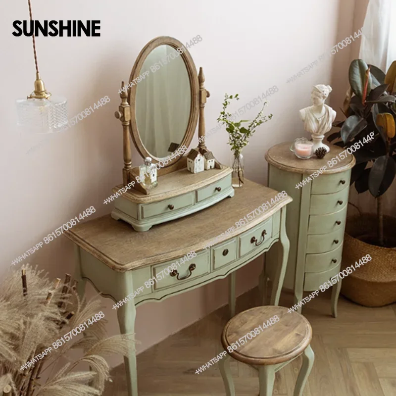 Minimalist Green Vanity Table Drawers Vintage Nordic Bedroom Vanity Makeup Desk Wooden Unique Table De Coiffeuse Stuff For Room