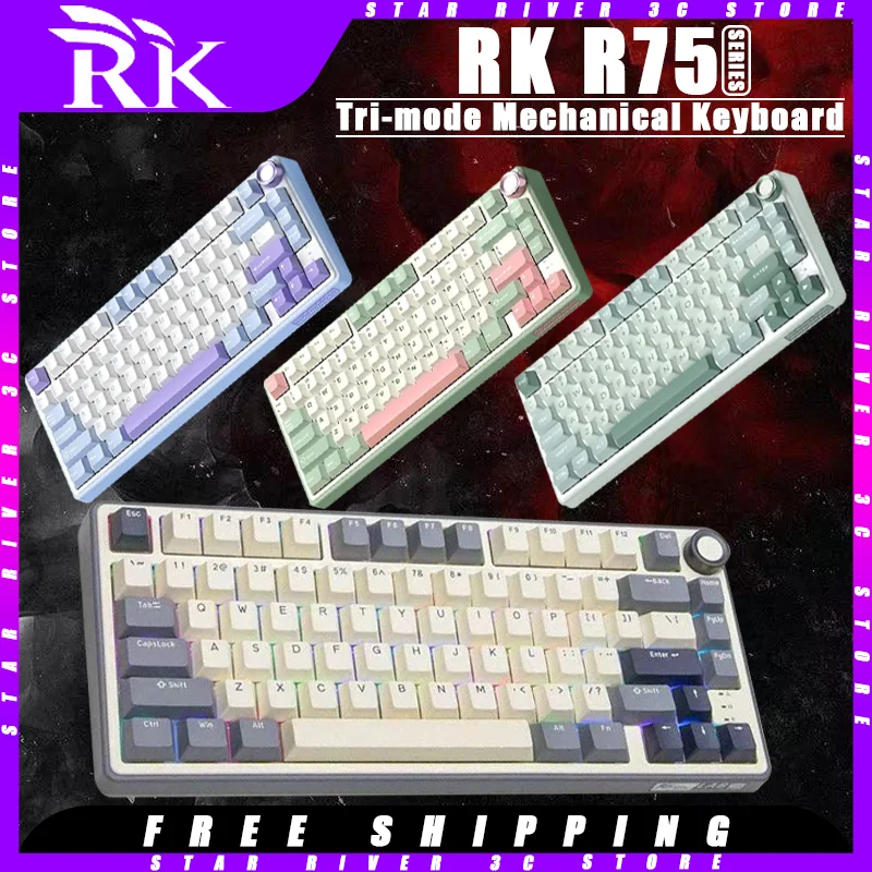 

RK R75 Mechanical Keyboard Three-mode Wireless Bluetooth 2.4G Gaming Keyboard Hot Swap Gasket RGB Backlight Pc Gamer Accessories