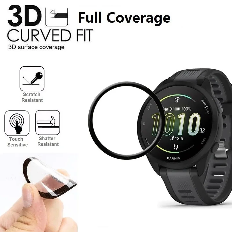 3 uds Protector de pantalla de borde curvo 3D para reloj inteligente Garmin Forerunner 165 película protectora antiarañazos de cubierta completa