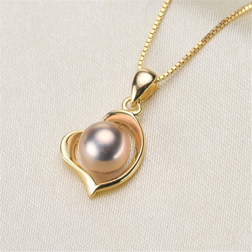 

DIY Pearl Accessories S925 Silver Mini Love Natural Pearl Pendant Fit 7-9mm Round Flat Beads D218