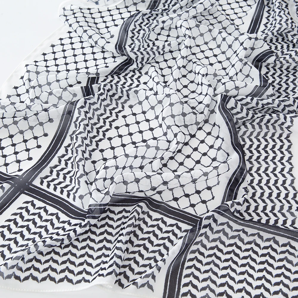 Newest Muslim Keffiyeh Hijab Chiffon Print Shawl Echarpe Keffyeh Fashion Ladies Soft Headwraps Geometric Style Arab Women Scarf image 4