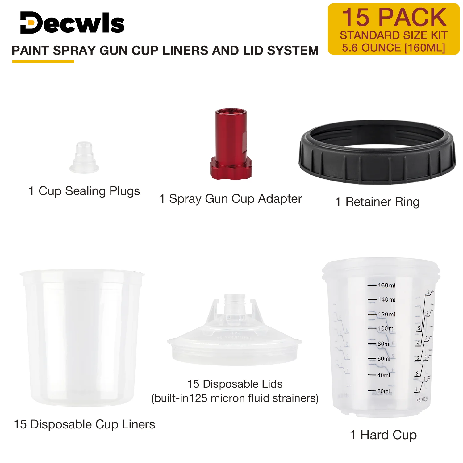15Pcs Spray Gun Paint Mixing Cup H/O Quick Cup Airbrush Tank 160ML/5.6oz Disposable Paint Cup with 14MM Spray Gun Adapter