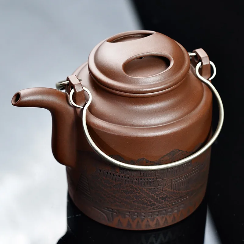 جميع صانعة الشاي الصينية القديمة والكبيرة المصنوعة يدويًا، والهدايا، ونقش الطين الأرجواني، وعاء الطين الأرجواني #4