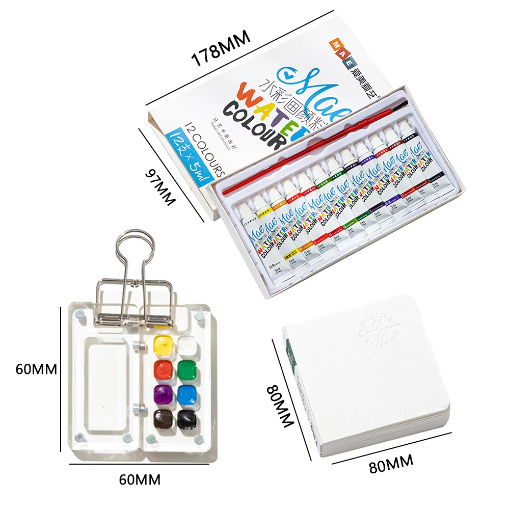 لوحة طلاء للسفر، كتاب رسم بالألوان المائية مع مشبك مجلد، لوحة طلاء ألوان مائية، طقم سفر، صندوق طلاء شبكي من الأكريليك