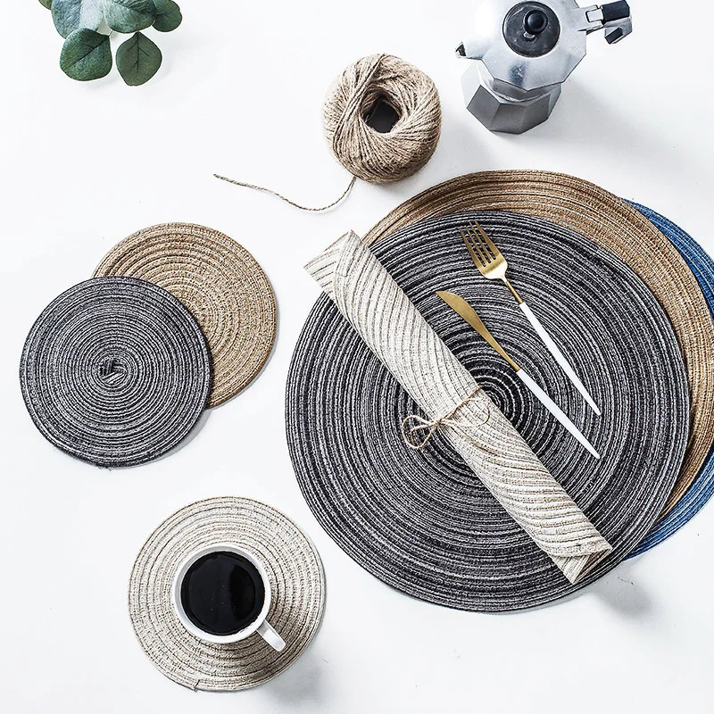 Japanese Hand‑made Ramie Thread Round Placemat Household Heat‑Resistant Anti‑Slip Table Decoration & Accessories Mats & Pads