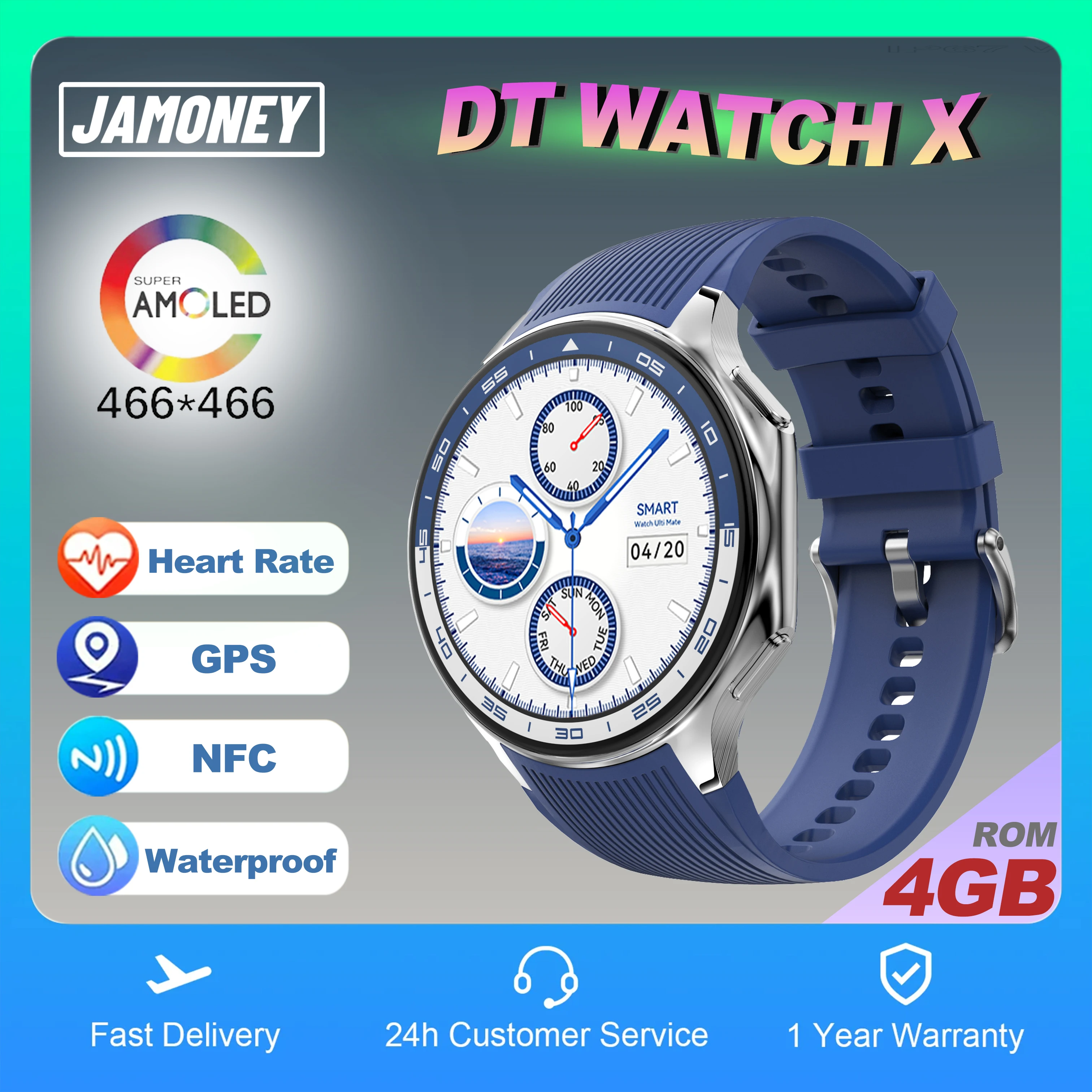 

DT Watch X Amoled 4GB Rom Smart Watch Waterproof Men Women Smartwatch Bt Call Connect Earphone Tws Music 3D Ui Aod Mode Video