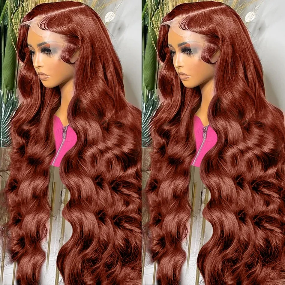 13x4 Reddish Brown Body Wave Lace Front Wig Transparent Lace Frontal Wig Human Hair Preplucked Colored Human Hair Wigs