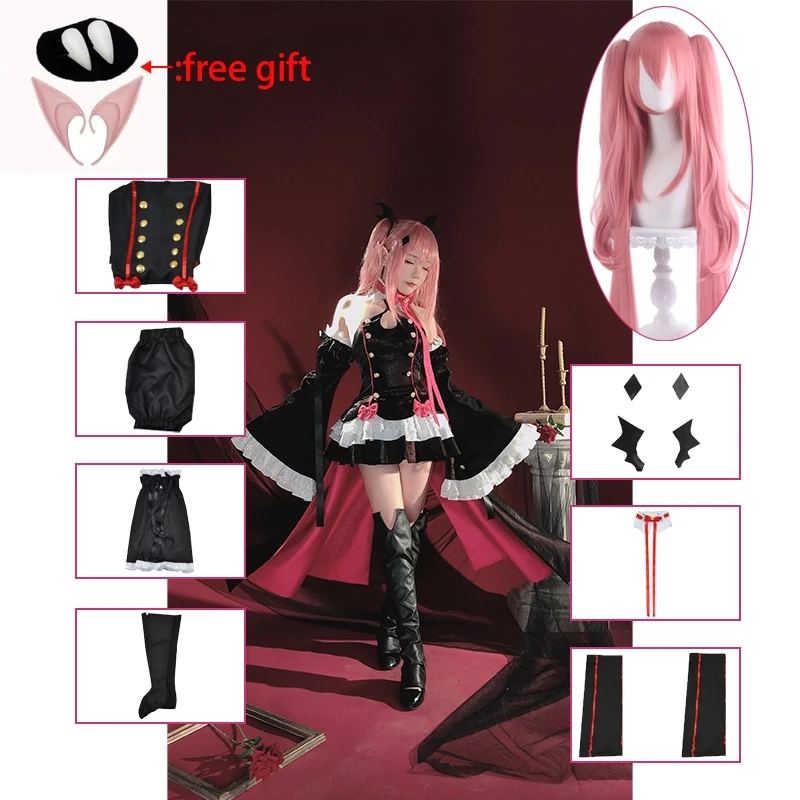 Anime Seraph Of The End Owari no Seraph Krul Tepes Cosplay Costume Uniform Wig Cosplay Witch Vampire Halloween shoes Costume