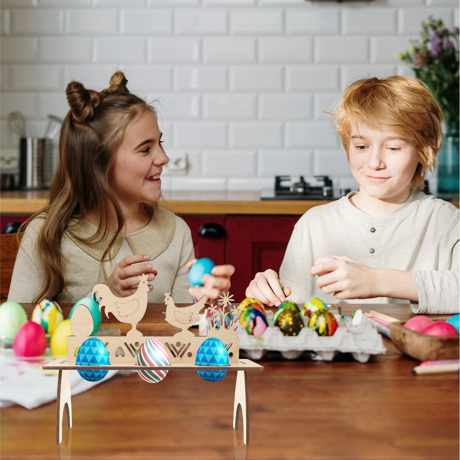 

1Pcs Wooden Easter Egg Storage Rack Decorative Creative Easter Egg Holder DIY Coloring Shelf for Festival Decoration