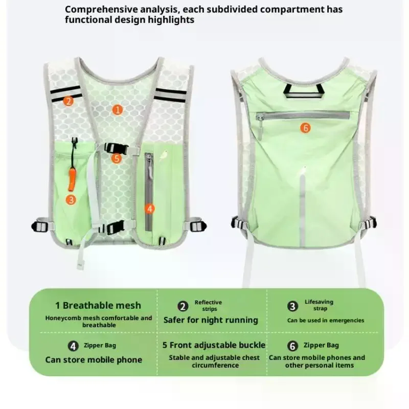 자전거 타기 및 달리기용 가벼운 반사형 수분 보충 조끼, 휴대폰 수납 포켓 포함