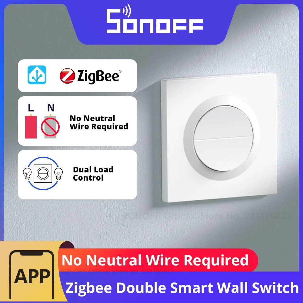 SONOFF Orb-ZBW2L Zigbee interrupteur mural intelligent à 2 gangs MINI-ZB2GS-L-E sans fil neutre 12A charge totale Protection contre les surcharges à double canal