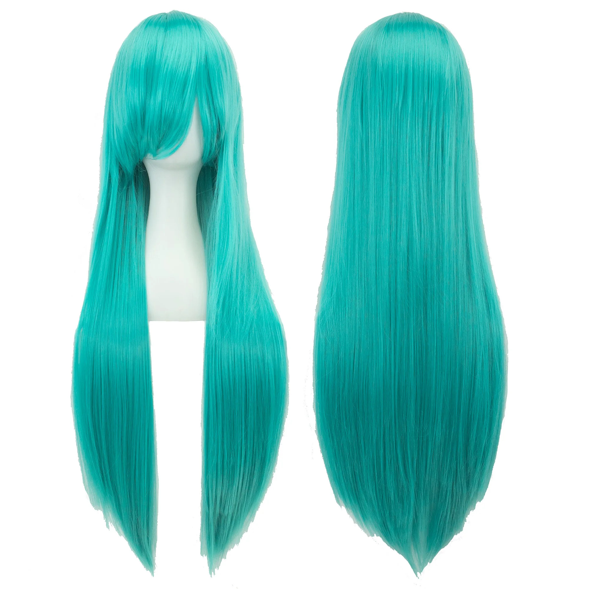 Synthetic Hair Lake Bule Straight Long Wig Anime Cosplay Hatsune Miku Halloween Costume Hair Bisca Mulan Wigs with Bangs