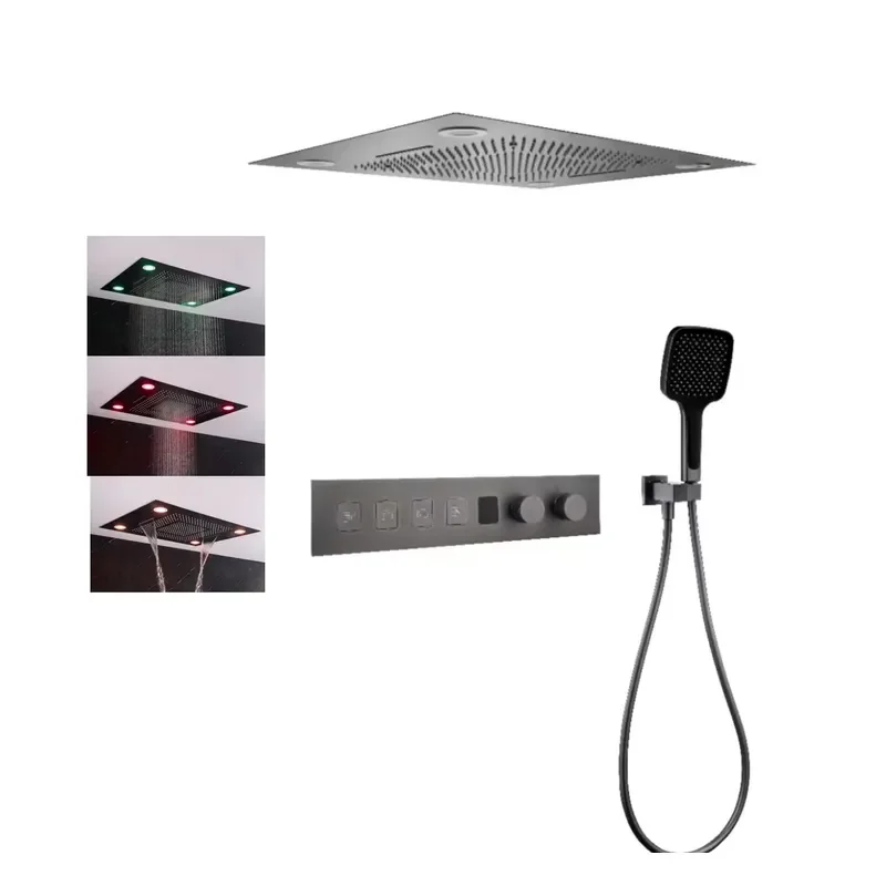 2025 Matt Black 4 Ways Bath Spa 800*600mm LED Shower Head Rain Waterfall Shower Multi Function Recessed Ceiling Showerhead