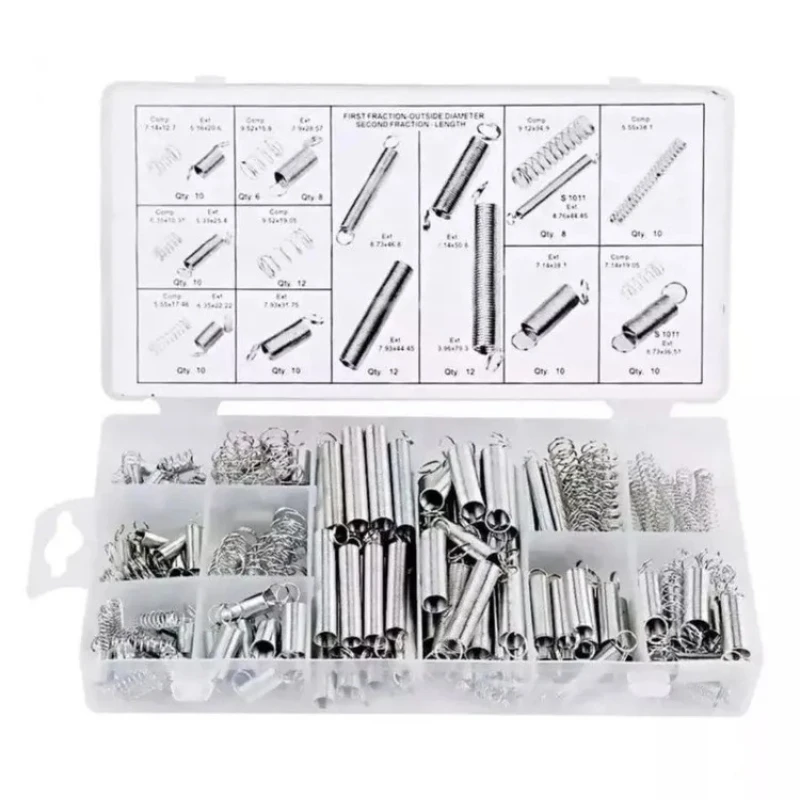 200pcs Tension Spring Compression Spring Kit Electrical Hardware Torsional and Extension Traction Springs Set Набор пружин