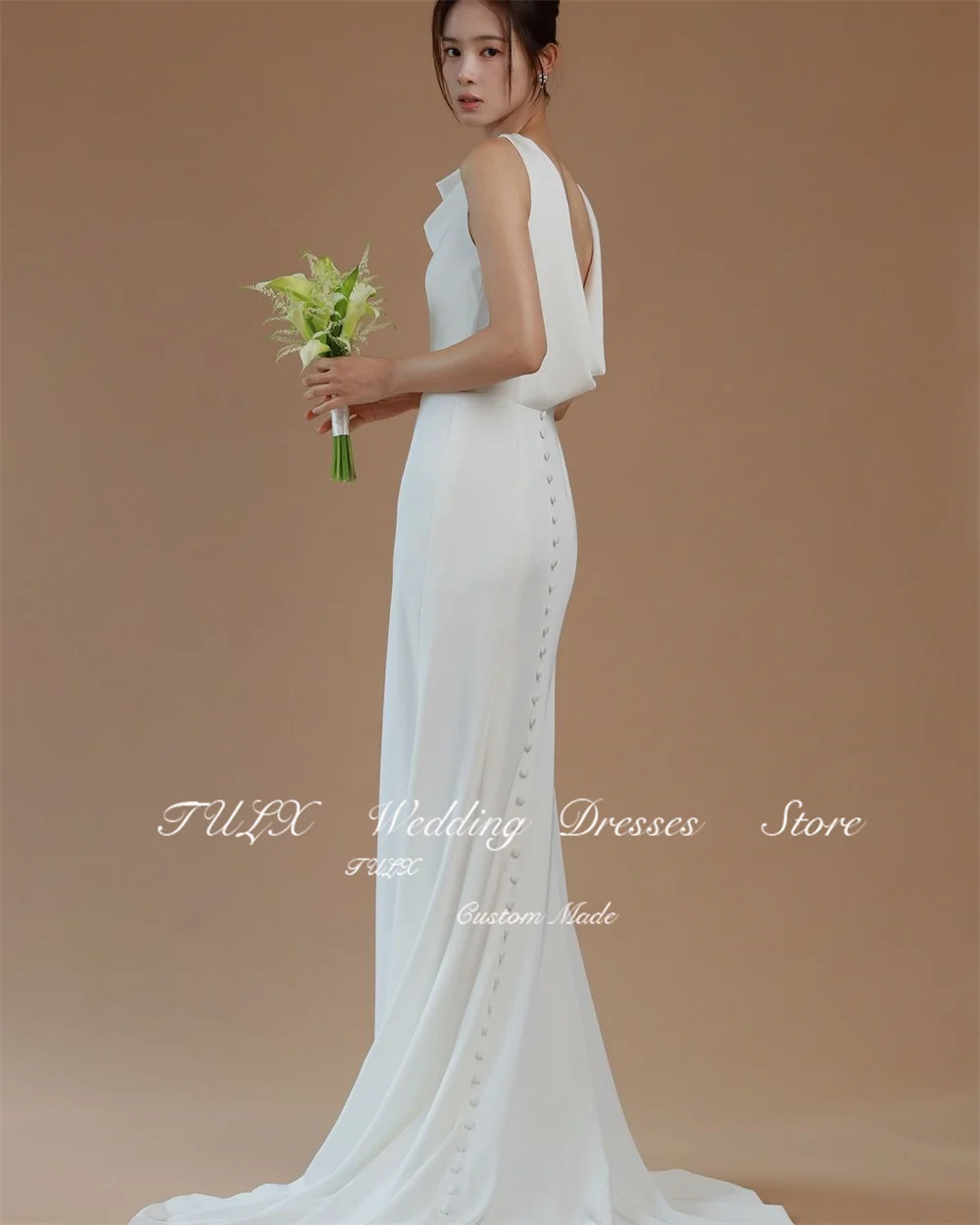 Elegancka suknia ślubna TULX z miękkiego satyny z dekoltem w serek, krój syreny, długość do podłogi, prosta suknia wieczorowa, zdjęcia z Korea, zapinana na zamek, 웨딩드레스, szyta na miarę.