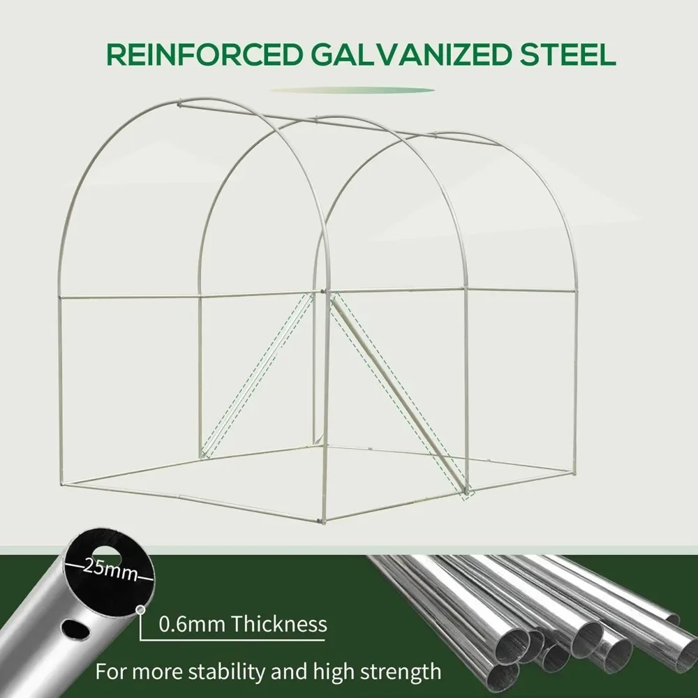 6' x 6' x 6' Tunnel Greenhouse Outdoor Walk-in Hot House with Roll-up Plastic Cover and Zippered Door, Steel Frame