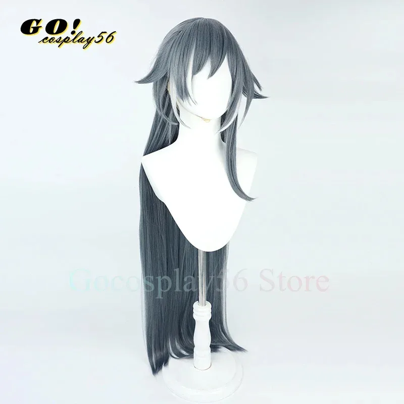 110 سنتيمتر طويل فو هوا شعر مستعار تأثيري هونكاي تأثير 3 3rd رمادي داكن مستقيم الشعر حاكم من الشعور الضفائر النساء لعبة أغطية الرأس #4