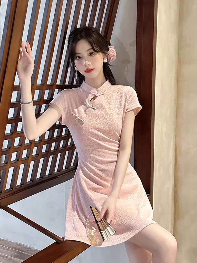 Neue Chinesische Sle ort Sve Button Dr frauen Sommer Abnehmen Blumen Druck Hohe Taille ort Dr Faionable Pendeln