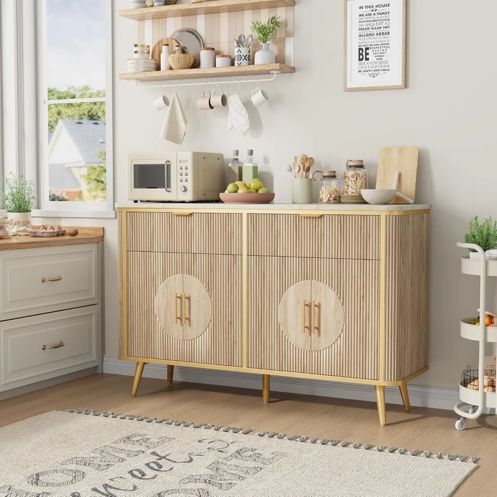 خزانة تخزين البوفيه، محطة بار القهوة الحديثة المخددة مع درجين وأرفف قابلة للتعديل، بوفيه خزانة جانبية للمطبخ #5