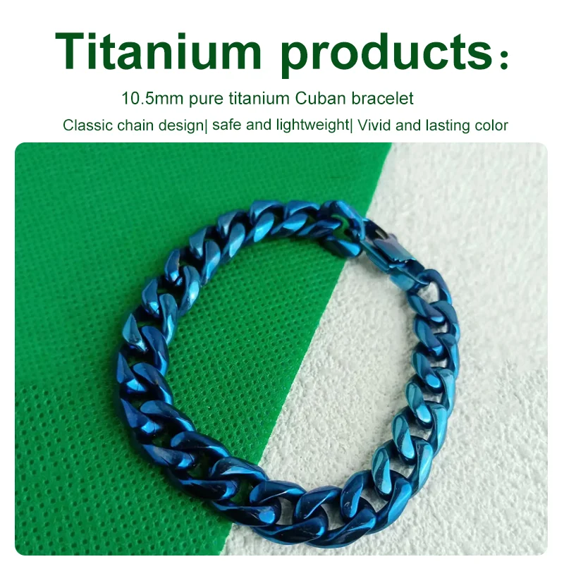 10.5mm Pure Titanium Polished Six-Sided Bracelet Blue Anti-Allergic Unisex Fashion Accessory