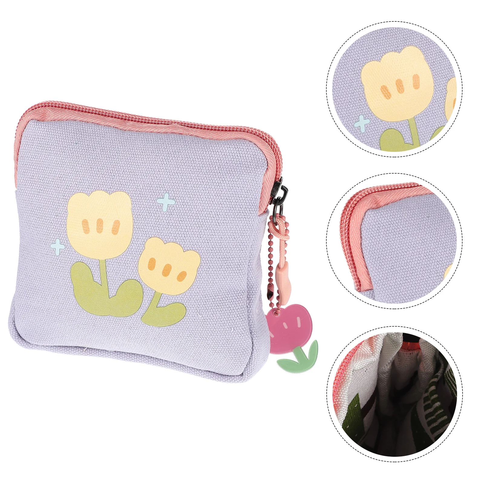 

Sanitary Napkin Storage Bag Flower Pattern Lightweight Square Period Bag Portable Tampon Container Multipurpose Small Storage