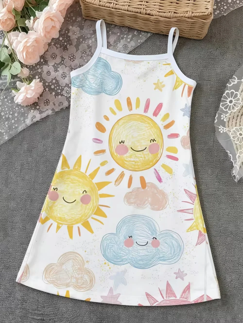 Summer Beach Vibes Pattern Girls' Vibrant Fashion Digital 3D Print Sleeveless Camisole Dress Holiday Vacation Gift Girls Clothes