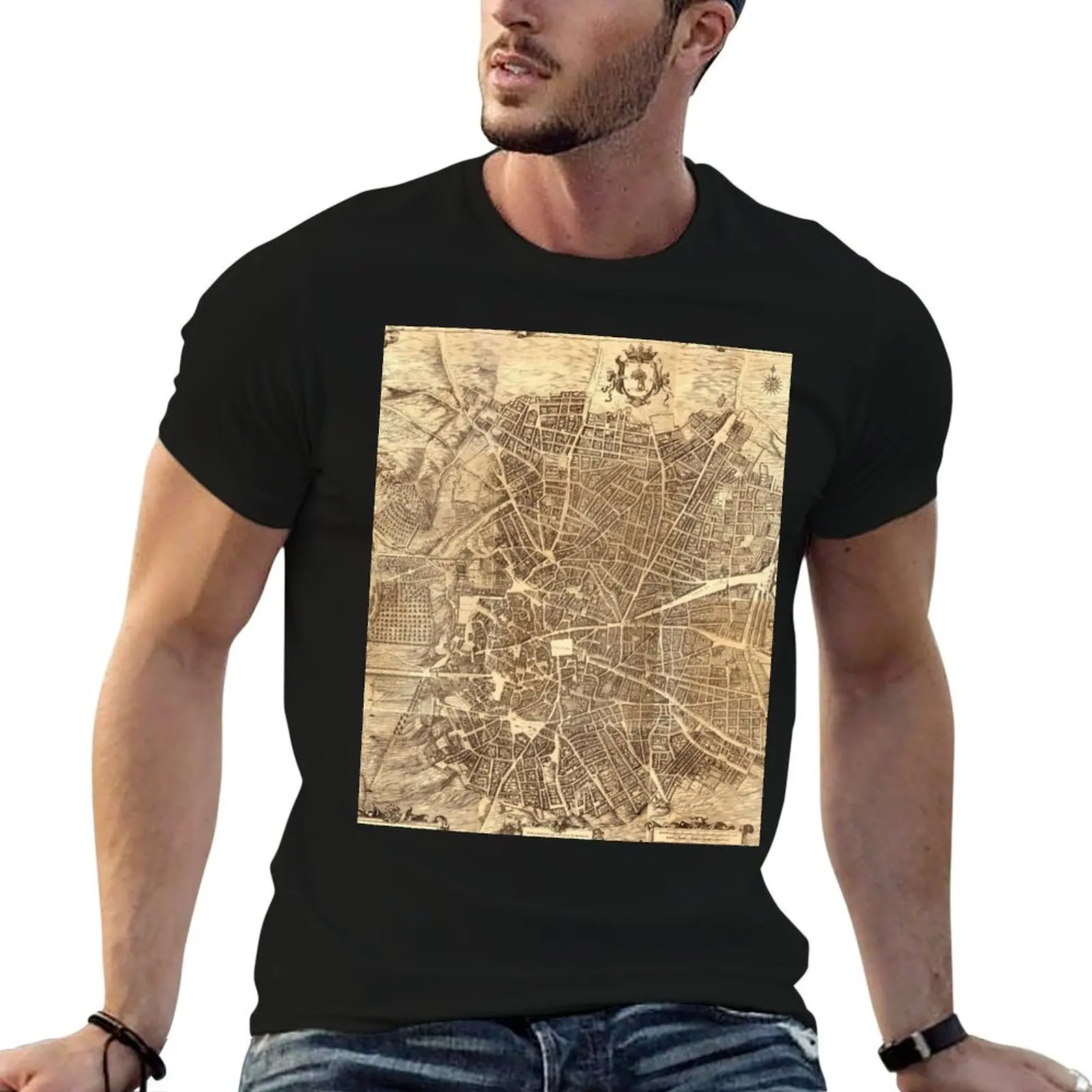 Mapa de la ciudad de Madrid, 1656 de Don Pedro Teixeira, camiseta g man, camisetas para hombre, camisetas divertidas, camiseta de algodón, camiseta de lujo para hombre