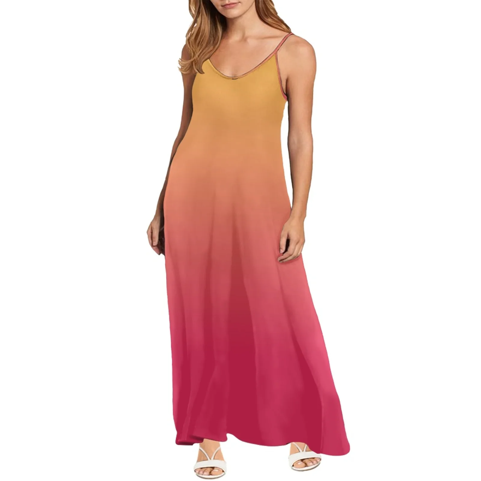 Mulheres deslizamento vestido nova moda verão gradiente pontos coloridos impressão sem costas vestido casual chique all-over com decote em v suspender