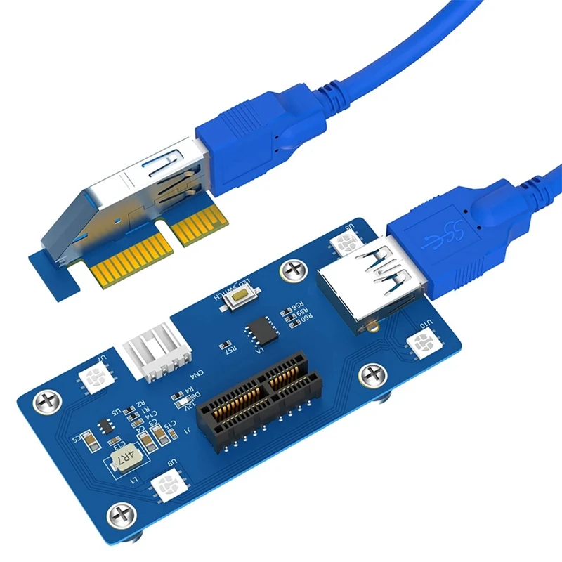 Top-5Th Generation Upgrade PCI Express PCI-E 1X To 1X/4X/8X/16X Riser Card Side Extension Plug Cable (With LED Light)