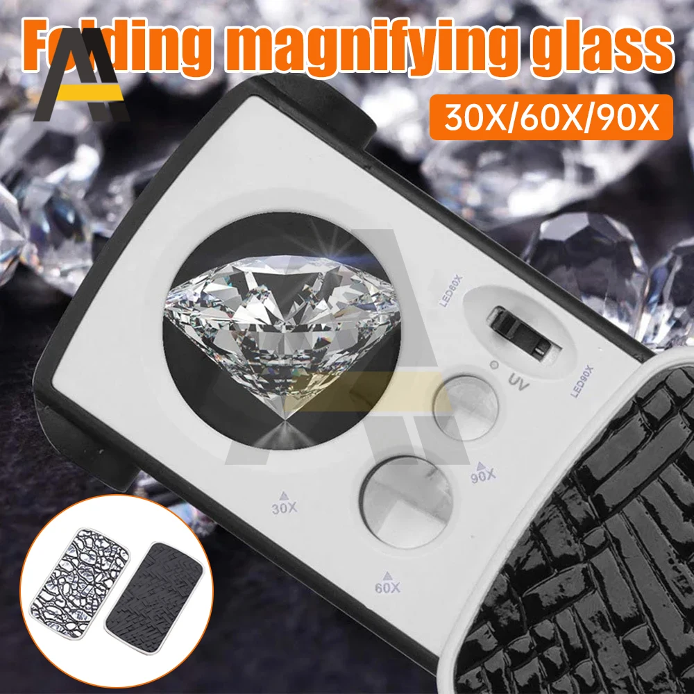 Loupe de bijoux avec lumière LED, 30X 60X 90X Loupe de bijoux avec lumière LED, Lentille optique pour diamant
