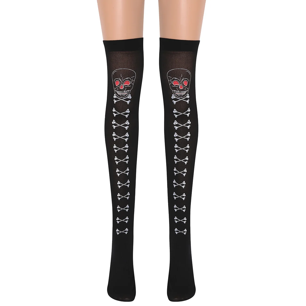 Gothic Skull Bone Cosplay Stockings Halloween Party Over-Knee Socks Women Punk Knee High Stockings Makeup Ball Costume Accessory