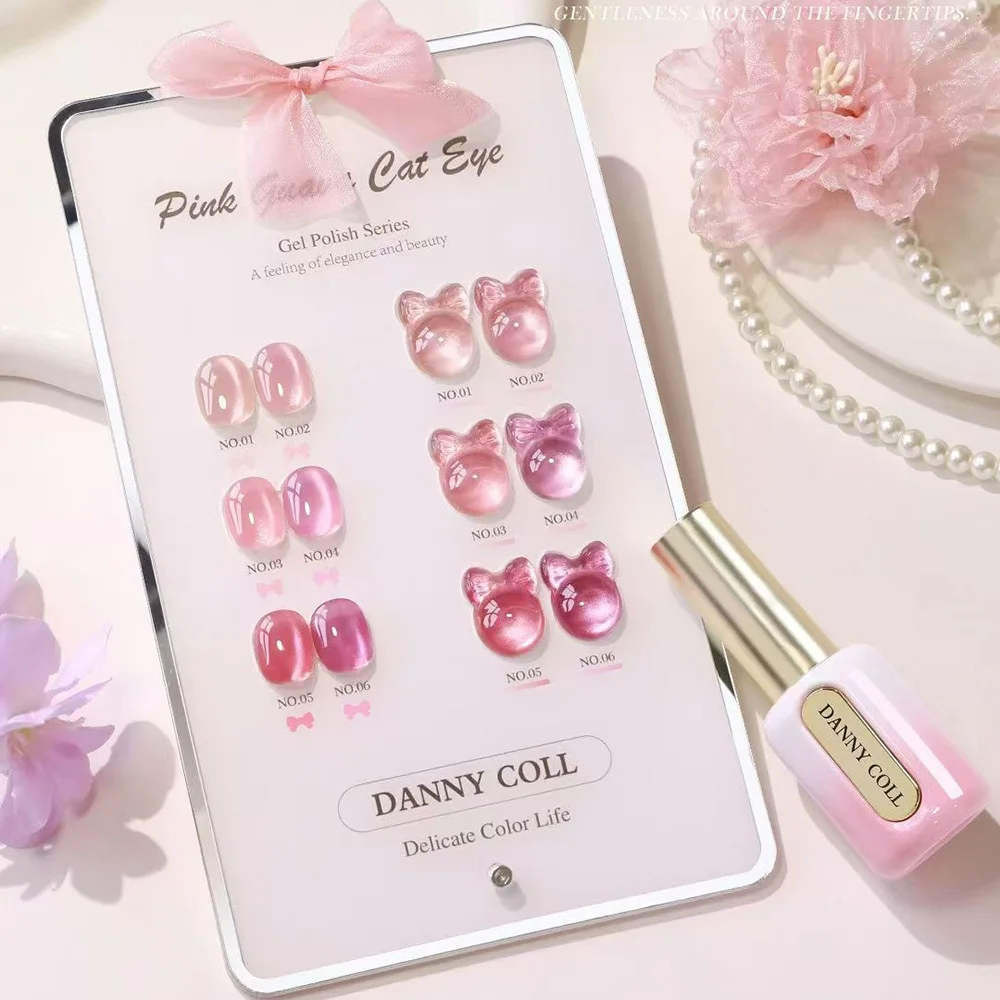 High End 6pcs Pink Cat Eye Gel Polish Set With Chart Magnetic Nail Polish Holographic Nail Art Cat's Eye Gel Varnishes 15ml