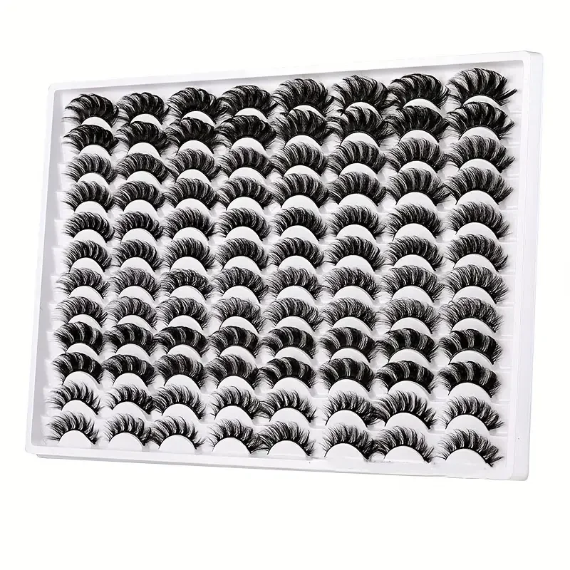 False Eyelashes 48 Pairs 6 Styles Mixed Fluffy Curled Fake Eye Lashes Dramatic Thick 5D Wispy Strip Faux Mink Eyelashes - Eyes M