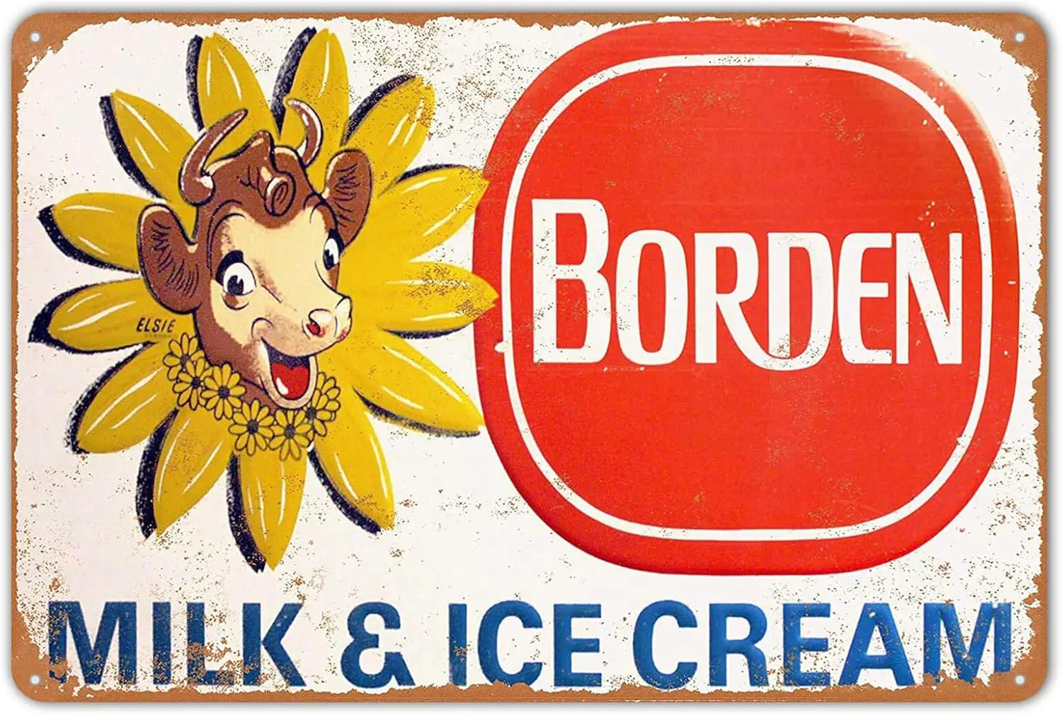 Vintage Style Borden Milk and Ice Cream Cafe Metal Sign Tin Signs Wall Decor Bar Garage Room Wine Cellar 8 x 12 inches sign