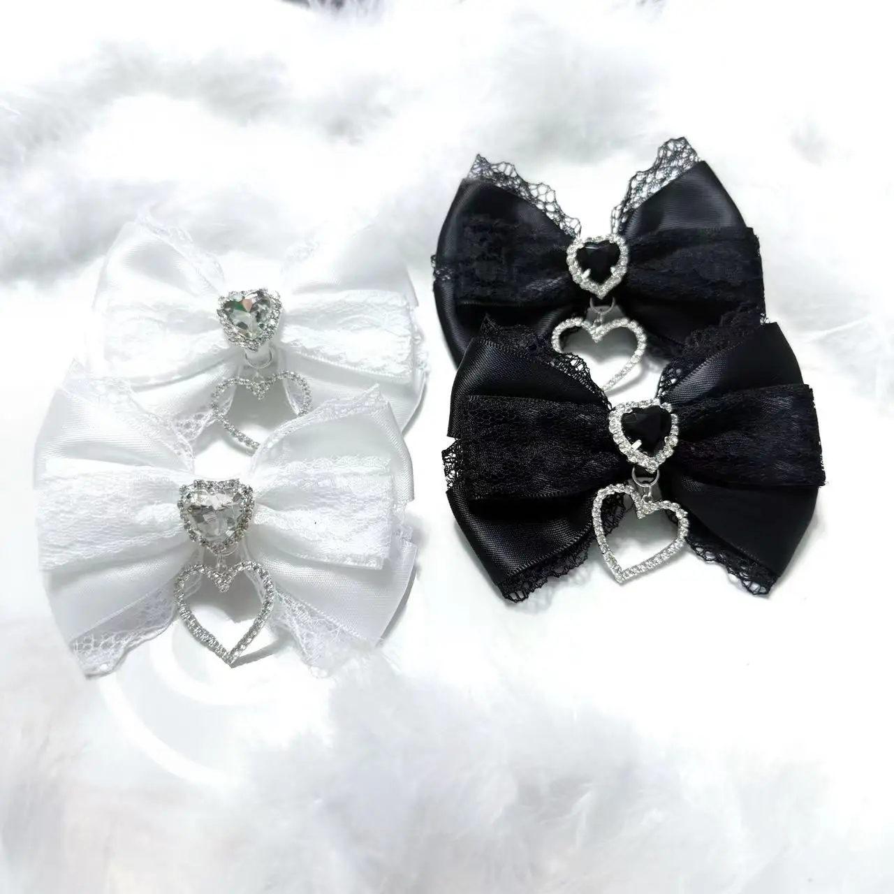 اليابانية الأصلية اليدوية الحلو ولطيف فتاة مجوهرات الأرض برعم المرأة إكسسوارات الشعر الدانتيل حجر الراين القوس دبوس الشعر بروش #2