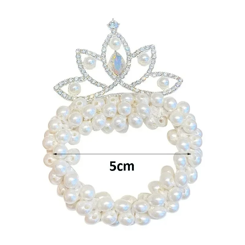 2PC Mode Perle Krone Prinzessin Haarbänder Elastische Gummibänder Kinder Ball Haarknoten Krawatten Frühling, Sommer, Herbst, Winter – Detail 6