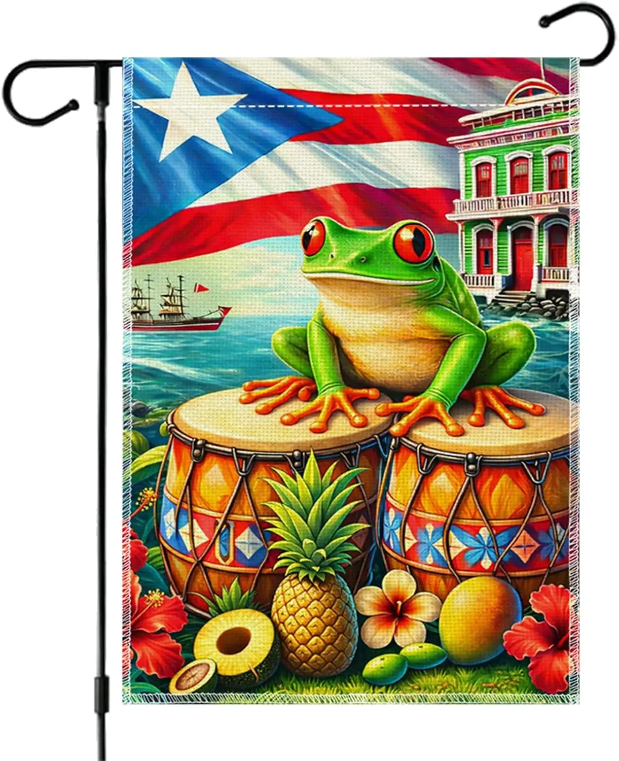 12 x 18 Inches Puerto Rico PR Garden Flag for Yard Lawn Outdoor Decor, Vibrant Frog and Drums Double-Sided Outdoor Banner fo yyi